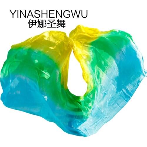 New 100% Silk Belly Dance Veils Belly Dance Practice Performance Silk Veils turquoise+green+yellow