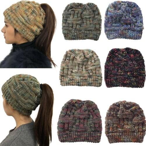 XPeople Womens Ponytail Beanie Hat Warm Winter Hat for Messy Bun Ponytail Hole Messy Hair Ponytail Beanie Hat