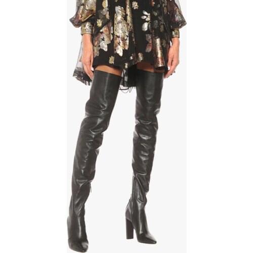 Arden Furtado 2021 Autumn Fashion Womens Shoes Elegant high Chunky heels Zipper Sexy Pointed toe Cross tied Over the Knee Boots