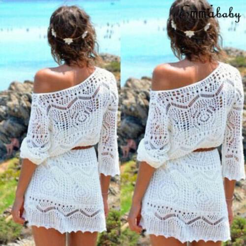 Women Ladies Lace Crochet Casual Dress Summer Clothes Cover Up Swimwear Bathing Suit Summer Swimwear
