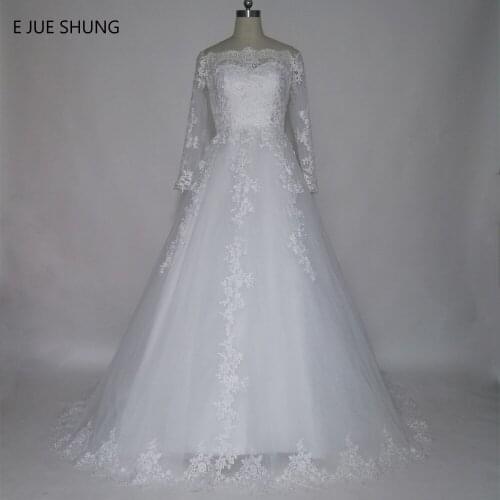 E JUE SHUNG vestidos de novia White Lace Appliques Off the Shoulder Wedding Dresses Long Sleeves Bridal Dress robe de mariee