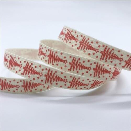 10/15/25mm 5yards Printed Christmas tree Cotton Ribbon Handmade Cotton Lace Ribbon For Christmas Decoration DIY Sewing Fabric