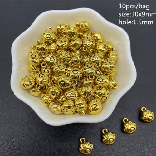10pcs/Lot 10x9mm Cat Paw Shape Gold Connector Alloy Beads Cap Ancient Golden Charms Beads For Jewelry Making