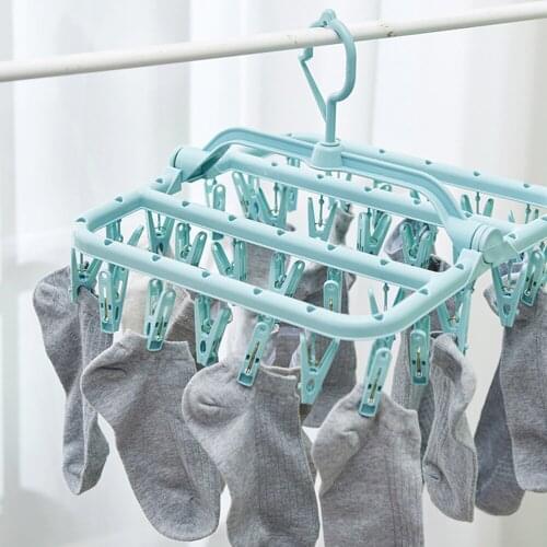 32 Clips Socks Drying Rack Hangers Wardrobe Storage Hanging Folding Laundry Underwear Bra Hanger Foldable