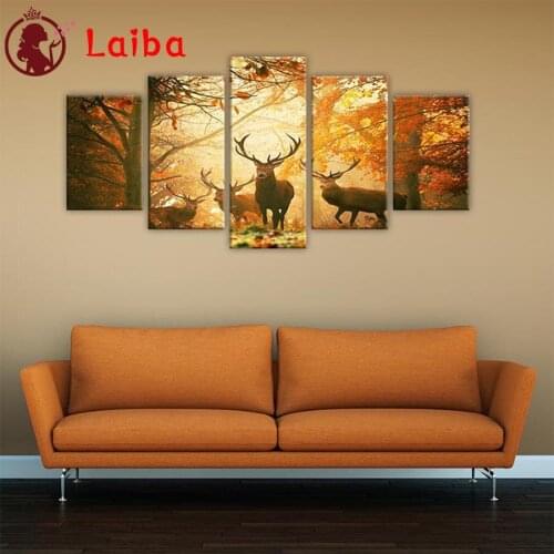 5d diamond painting Natural scenery deer forest diamond painting cross stitch mosaic embroidery diamond round square stones5pcs