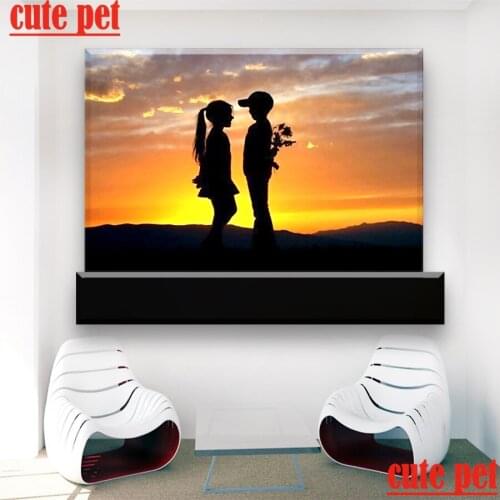 DIY Diamond Embroidery Little boy and girl in the sunset Wallpaper Diamond Painting Home Decor CrossStitch Rhinestones Painting