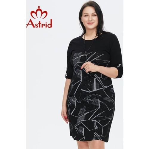 Astrid Womens Dress 2021 for Women Casual Elegant Vintage Plus size office Print midi Cotton knit Dresses With necklace Pockets