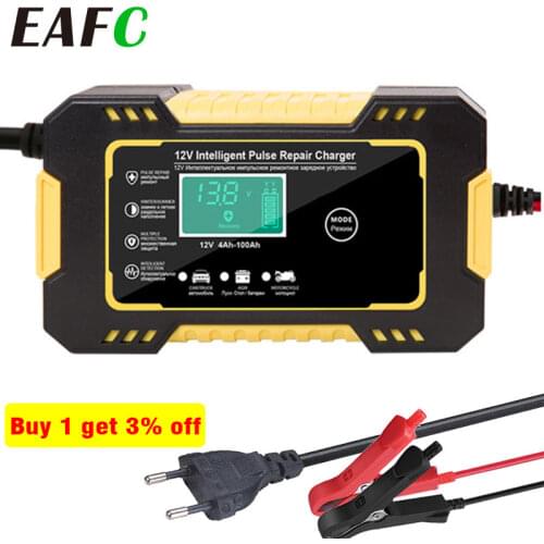 Car Battery Charger 12V 6A Touch Screen Pulse Repair LCD For Auto Moto Fast Power Charging Wet Dry Lead Acid Digital LCD Display