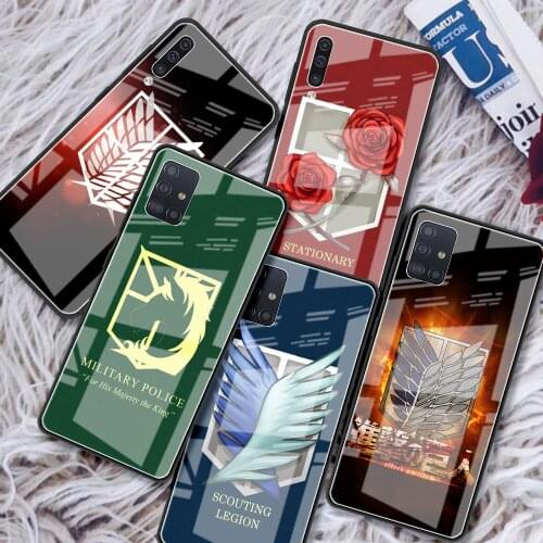 Tempered Glass Case For Samsung Galaxy A51 A50 A71 A70 A31 A21s A52 A40 A30 M51 M31 A91 Luxury Phone Cover Attack On Titan Logo