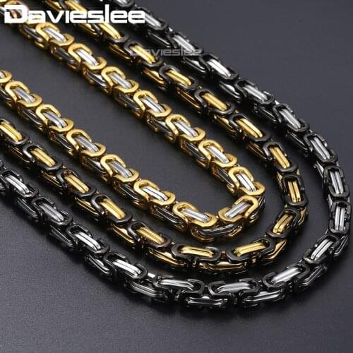 Davieslee Mens Necklace Byzantine Box Chain Black Gold Silver Color Stainless Steel Necklaces For Men Dropshipping 5-8mm DKNN25