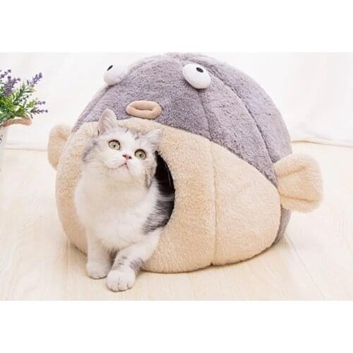 Puffer Fish Shaped Pet Nest With Pad Funny Cute Pet Cushion Kennel For Small Medium Large Dogs Cats Dog House Puppy Mat