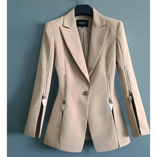 Long-sleeved Suit Spring Autumn New Fashion all-match Short Jacket one Button Quality Suits Jacket Black Womens Plus size Blazer