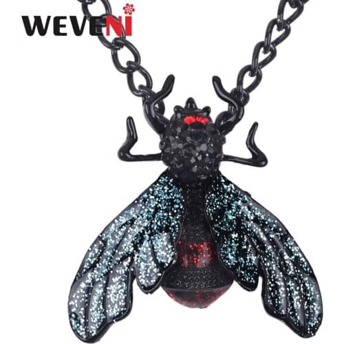 WEVENI Statement Enamel Alloy Shiny Bee Insect Necklace Pendant Chain Choker Funny Animal Jewelry For Women Girls Teens Bijoux