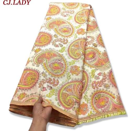 Fashion African Gilding Lace Fabric Yellow High Quality French Jacquard Brocade Lace Fabric 5 Yards For Nigerian Party Dress A4