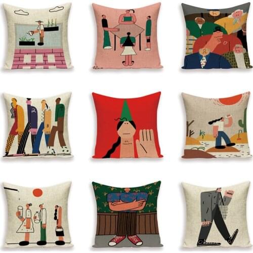 Cartoon Human Cushion Covers Colorful Decorative Pillows Case Portrait Decor Sofa Pillow Cases Linen Car Cushions Cover