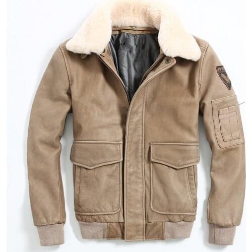 2020 Black Men Pilot Leather Jacket Wool Collar Plus Size 3XL Genuine Cowhide Male Russian Military Aviator Coat FREE SHIPPING