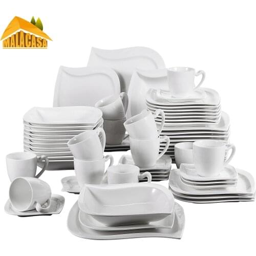 MALACASA Elvira 60 Piece White Porcelain Tableware Dinner Set with 12*Cups Saucers Dessert Soup Dinner Plate Set for 12 Person