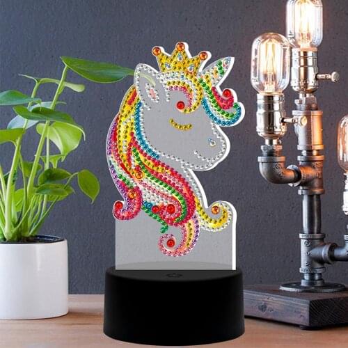 New Design 7 Colors Available Lamp Led 5D Diamond Painting Crown Unicorn Light Diamond Embroidery Cross Stitch Rhinestone Decor
