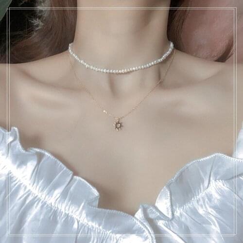 S925 sterling silver sunlight Pearl Necklace Versatile temperament Simplicity trend Free freight double-deck