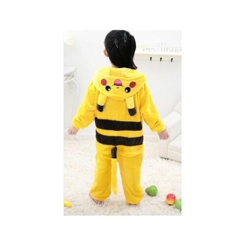 Yellow Cartoon Pajama Kids Animal Onesie Winter Flannel Sleepwear Hooded Anime Kigurumi Cosplay Costume Party Fantasy