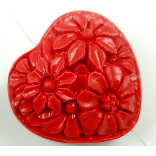 Chinese Red Organic Cinnabar carve flower pendant stone Jewelry making necklace Lucky Amulet Transshipment Evil Gift A6