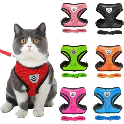 Adjustable Cat Harness Dog Cat Mesh Breathable Vest Walking Lead Leash Set Harnesses for Small Medium Dog Bulldog Yorkies Pug