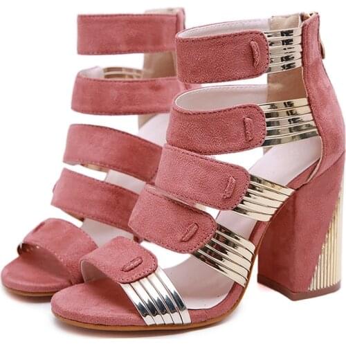 Women Sandals Gladiator Square High Heels Summer Shoes Woman Hollow Ankle Boots Open Toe Platform Zipper Fashion Sandalias