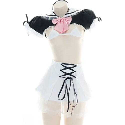 SO Sexy Lolita High waist Maid Underwear Set Bikini Pajamas Cosplay Japanese Girl Sailor Uniform Kawaii Short Skirt Nightdress