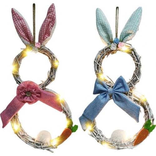 60%HOTWreath Cute Multi-Functional Fabric LED Lights Bunny Wreath for Easter