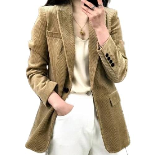 Spring Autumn New Suit Jacket Womens Corduroy Orange Small Suit Corduroy Casual Temperament Self-Cultivation One-button Jacket