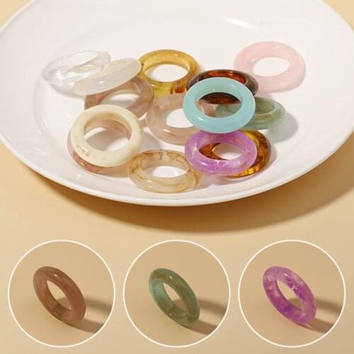 Fashion Transparent Acrylic Chic Korea Ring Minimalist Resin Geometric Rings For Girls Colorful Marble Pattern Vintage Jewelry