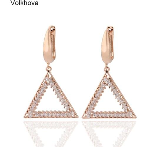 Double Triangles Shape Hollow Dangle Earrings For Women Elegant Crystal Brincos Pendientes Mujer For Party
