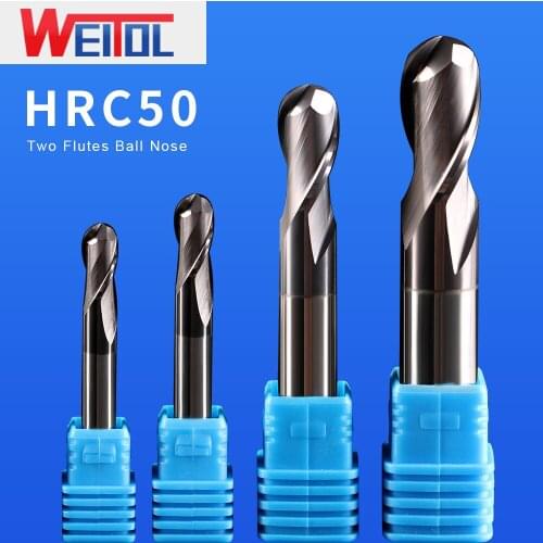 Weitol 1pcs free shipping HRC50 double flutes ball nose tungsten carbide end mill router bits cnc milling cut