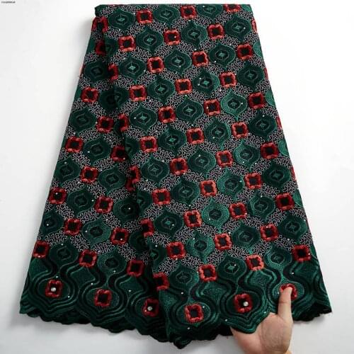 Green Cotton Swiss Voile Lace Fabric Embroidery African Lace Fabric With Stone Nigerian Lace Fabric For Wedding Party Dres S2460