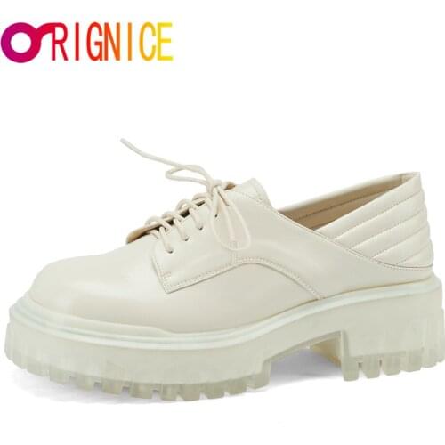 Orignice New Design Autumn Women Solid Color High Quality Lace Up Thick Bottom Platform Loafer Round Toe Daily Life Casual Shoes