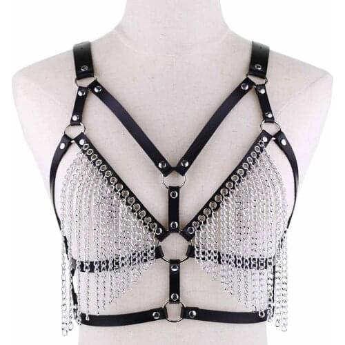 Punk Leather Chain Harness Body Chest Goth Chain Necklace Women Festival Fashion Necklaces Chains Cage Bondage Jewelry chains