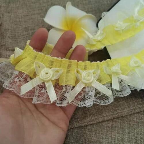 1Yards Latest Yellow Purple Pleated Lace Fabric Guipure Rose Ribbon 5cm Sky Blue Lace Material Sewing Ribbon Christmas Gifts QZ4