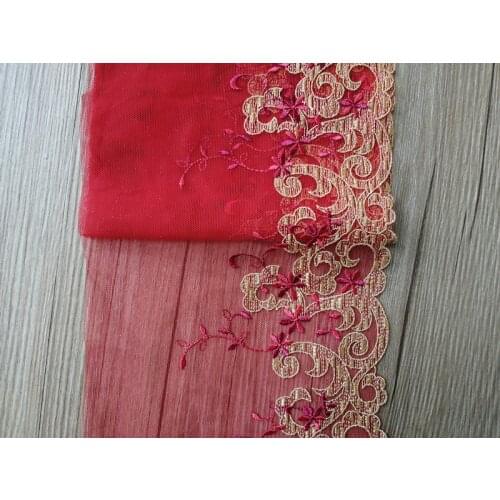 2Yards Lace Trim Ribbon Red Mesh Net Embroidery Flowers Fabrics Sewing Accessories Wedding Dress Home Textile Supplies 17cm Wide