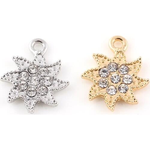 20pcs/lot Free Shipping 20*17mm Alloy Silver Gold Crystal Flower Dangle Charm Pendant Fit DIY Necklace Bracelet Jewelry Handmade