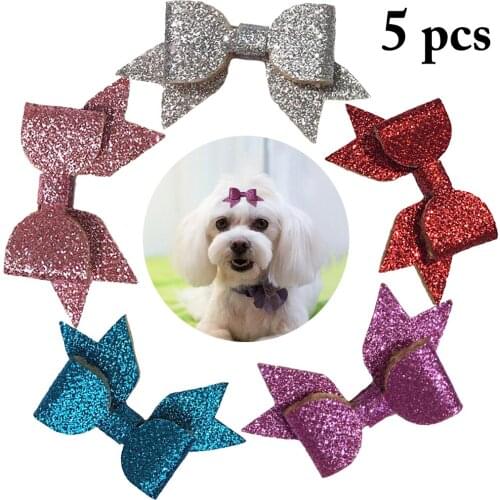 5PCS Pet PU Hair Clip Decorative Glitter Pet Hair Bow Cute Dog Hair Clip Pet Headwear Pet Hair Accessories Dog Hair Grooming