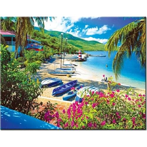 5D full diamond painting seaside boat landscape cross stitch set diamond embroidery pattern mosaic gift home decoration crafts