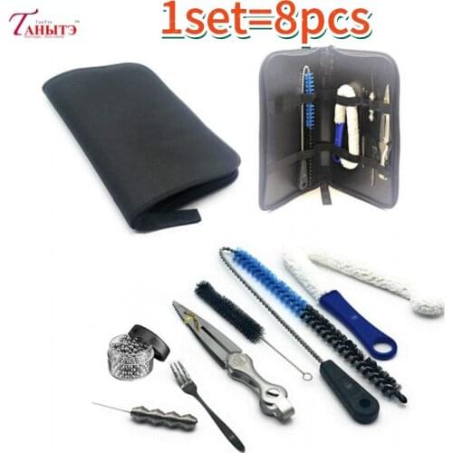 8pcs/set hookah suit glass bottle cleaning brush steel ball brushing bead hookah tongs tin foil puncher shisha fork portable bag