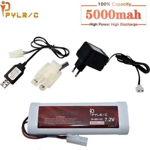 7.2v 5000mAh Battery + Charger 15c with Tamiya Discharge Connector SC*6 Cells 7.2v Ni-MH Battery Pack for RC Racing Cars Boats