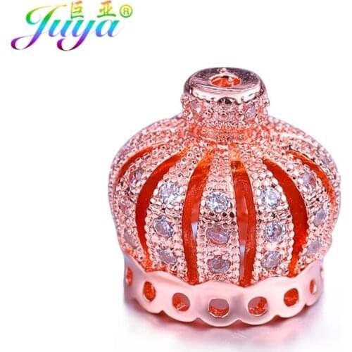 Handmade Earrings Accessories DIY Metal Beads Micro Pave Zircon Cz Copper Crown Beads Tassels Jewelry Making Findings Supplies