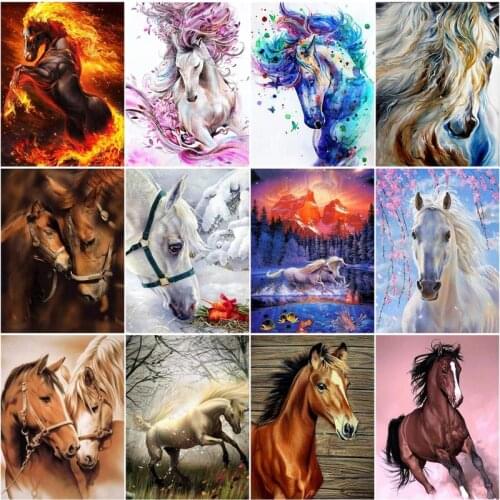 RUOPOTY 5D DIY Full Square Round Diamond Painting Horse Diamond Embroidery Animal Cross Stitch Rhinestones Pictures Needlework