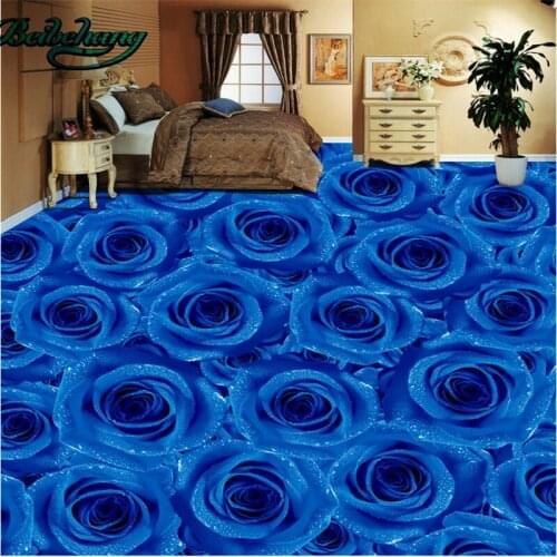 Beibehang Blue Rose Living Room Bedroom 3D Floor Tile Painting Large Custom Wallpaper Mural Decor