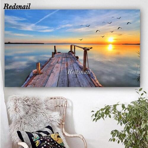 Large Sunset bridge sea scenery 5D DIY Diamond painting cross-stitch Full Square/Round Diamond embroidery mosaic Wall Art EE955