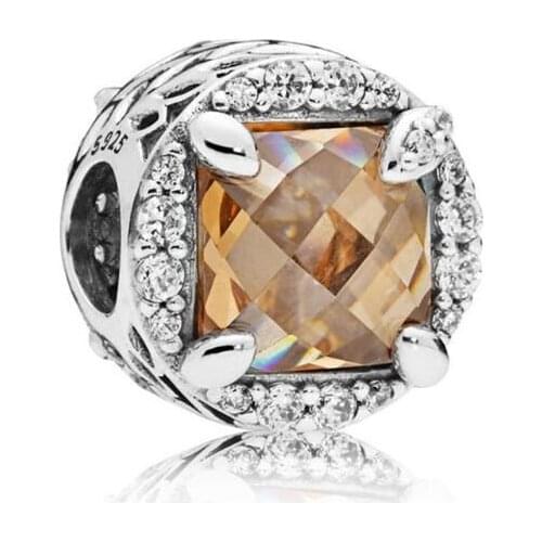 Genuine 925 Sterling Silver Charm Radiant Grains Of Energy With Faceted Crystal Bead Fit Pan Bracelet & Necklace Jewelry