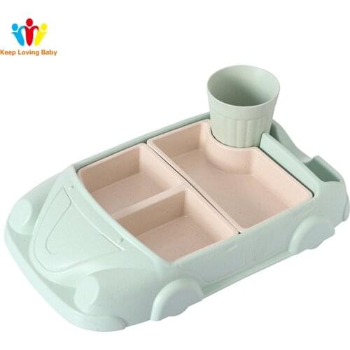 Bamboo Fiber Cartoon Car Childrens Plate Baby Shatter-resistant Bowl Childrens Tableware Cutlery Set Restaurant Gift Tableware