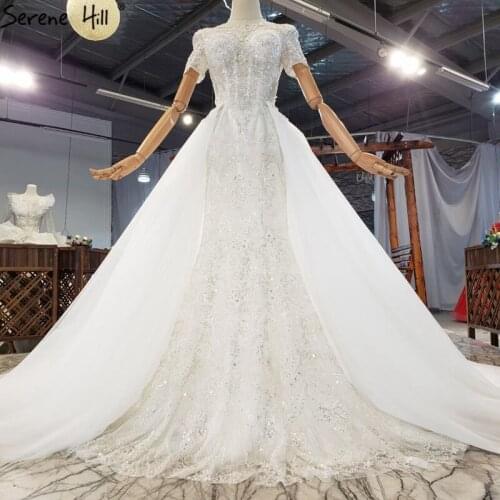 Dubai White Mermaid Luxury Sexy Wedding Dresses 2021 Short Sleeves Beading Sparkle Bridal Gowns HX0310 Custom Made